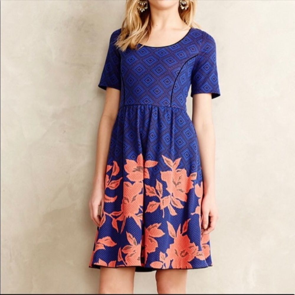 HD in Paris Anthropologie Blue, Coral, Black Dress With Pockets